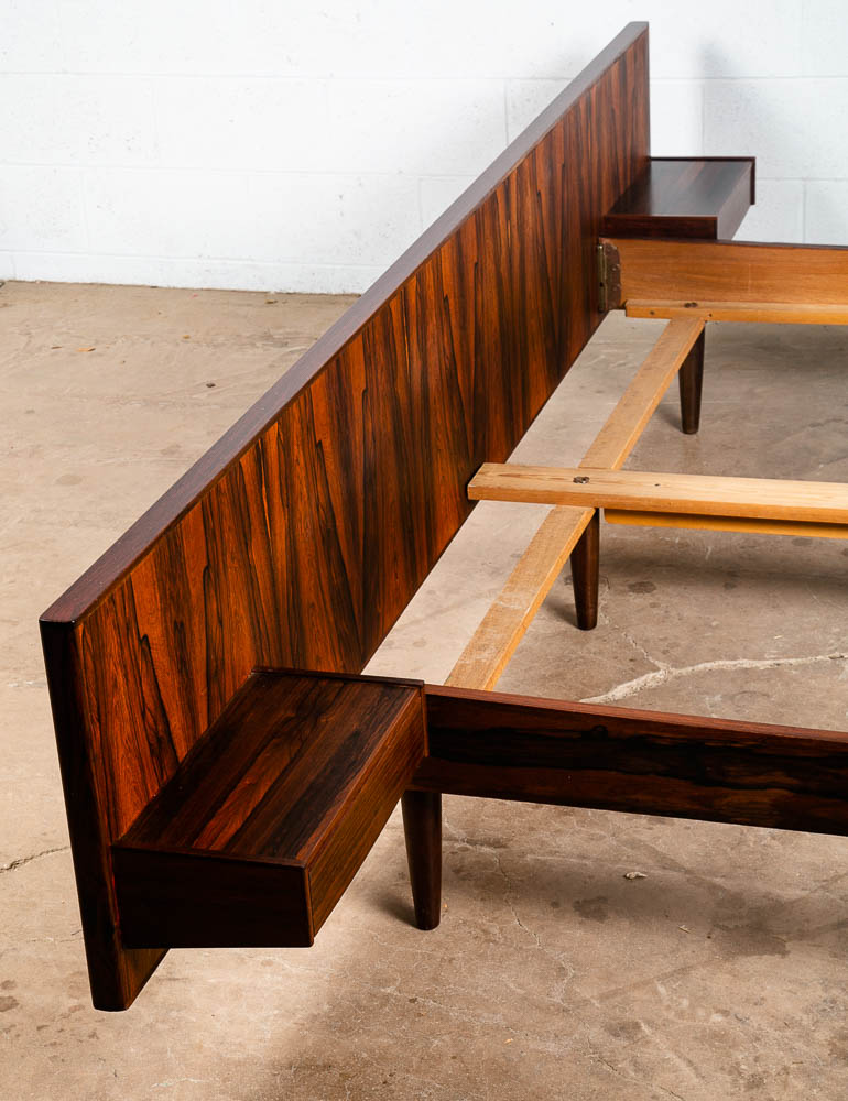 Mid Century Danish Modern Bed Frame Headboard Rosewood Floating Nightstands Wood - Image 5
