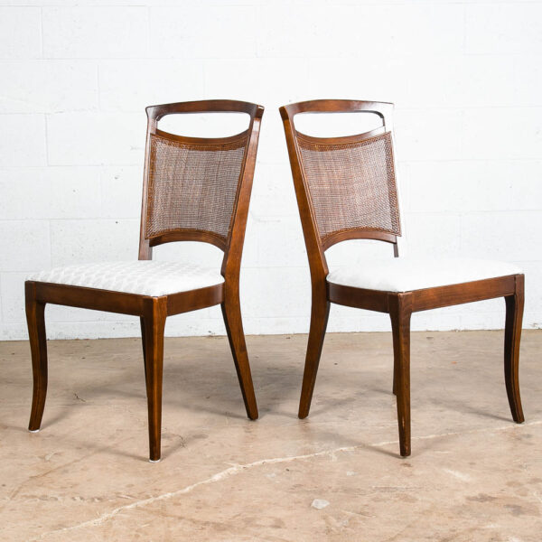 Mid Century Modern Dining Chairs Set White Captain Cane High Back Vintage Wood - Image 4