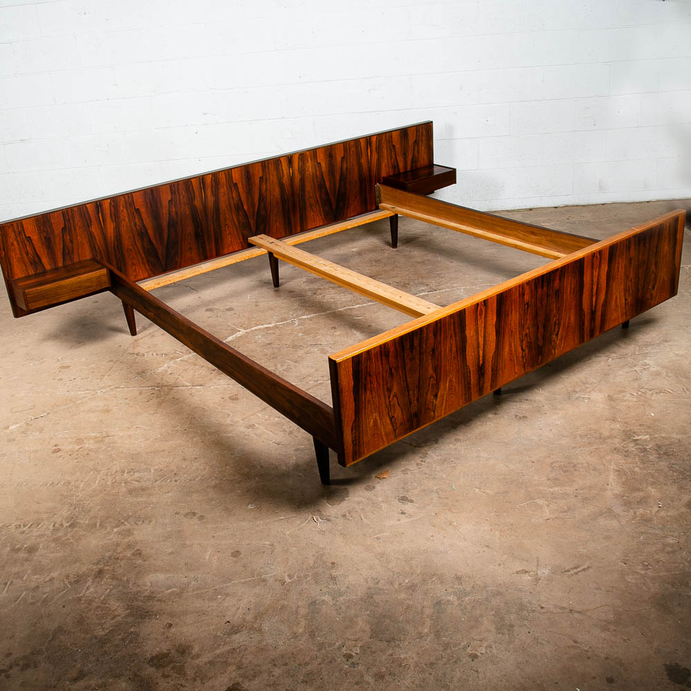 Mid Century Danish Modern Bed Frame Headboard Rosewood Floating Nightstands Wood - Image 2