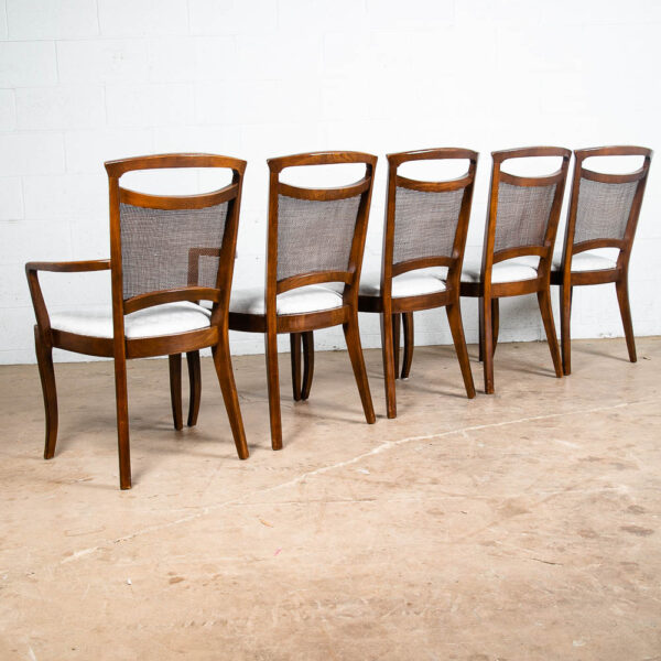 Mid Century Modern Dining Chairs Set White Captain Cane High Back Vintage Wood - Image 2