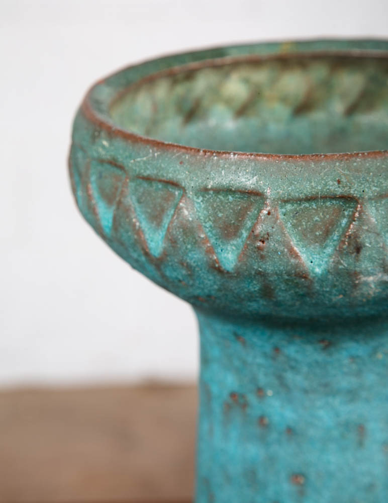 Mid Century Modern Art Pottery Vase Studio Ceramic Blue Round Japanese Ikebana - Image 7