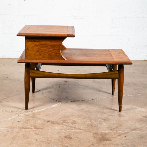 Mid Century Modern End Table Step Up Vintage 2 Tier Solid Walnut Vintage Mcm - Image 3