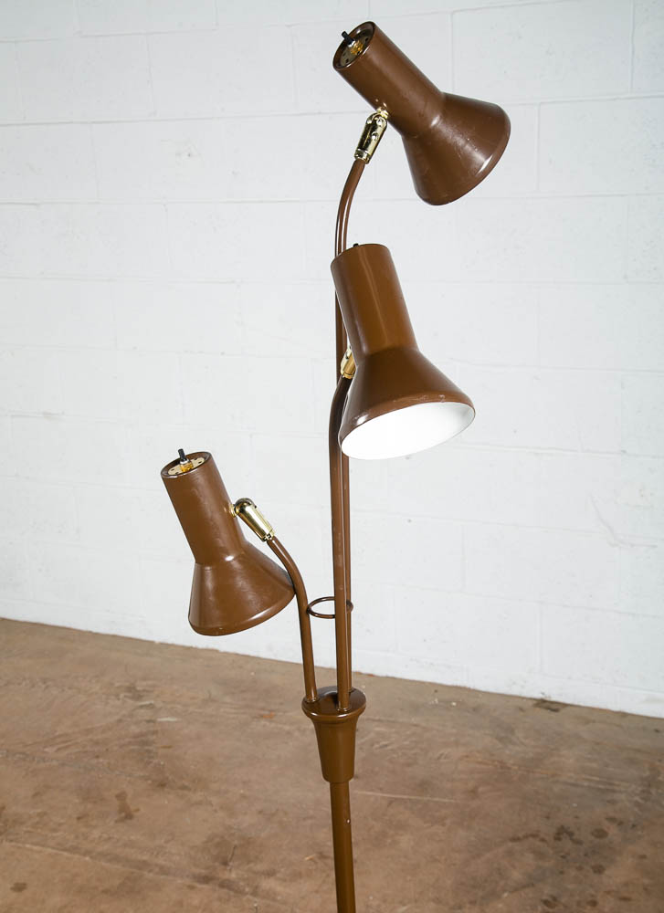 Mid Century Modern Floor Lamp Brown Bullet 3 Light Adjustable Brass Vintage Mcm - Image 5