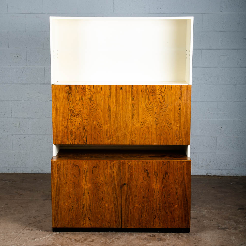 Mid Century Danish Modern Credenza Hutch Cabinet Rosewood Locking White Vintage - Image 7