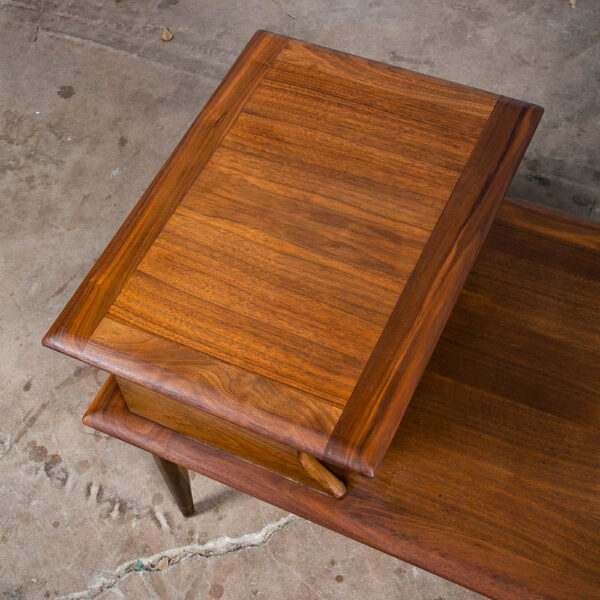 Mid Century Modern End Table Step Up Vintage 2 Tier Solid Walnut Vintage Mcm - Image 10