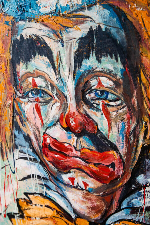 Mid Century Modern Painting Original Art Abstract Portrait Clown Sad Vintage Oil - Image 5