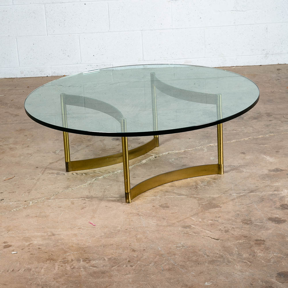 Mid Century Modern Coffee Table Brass Round Glass Vintage Circular Gold Folding - Image 4