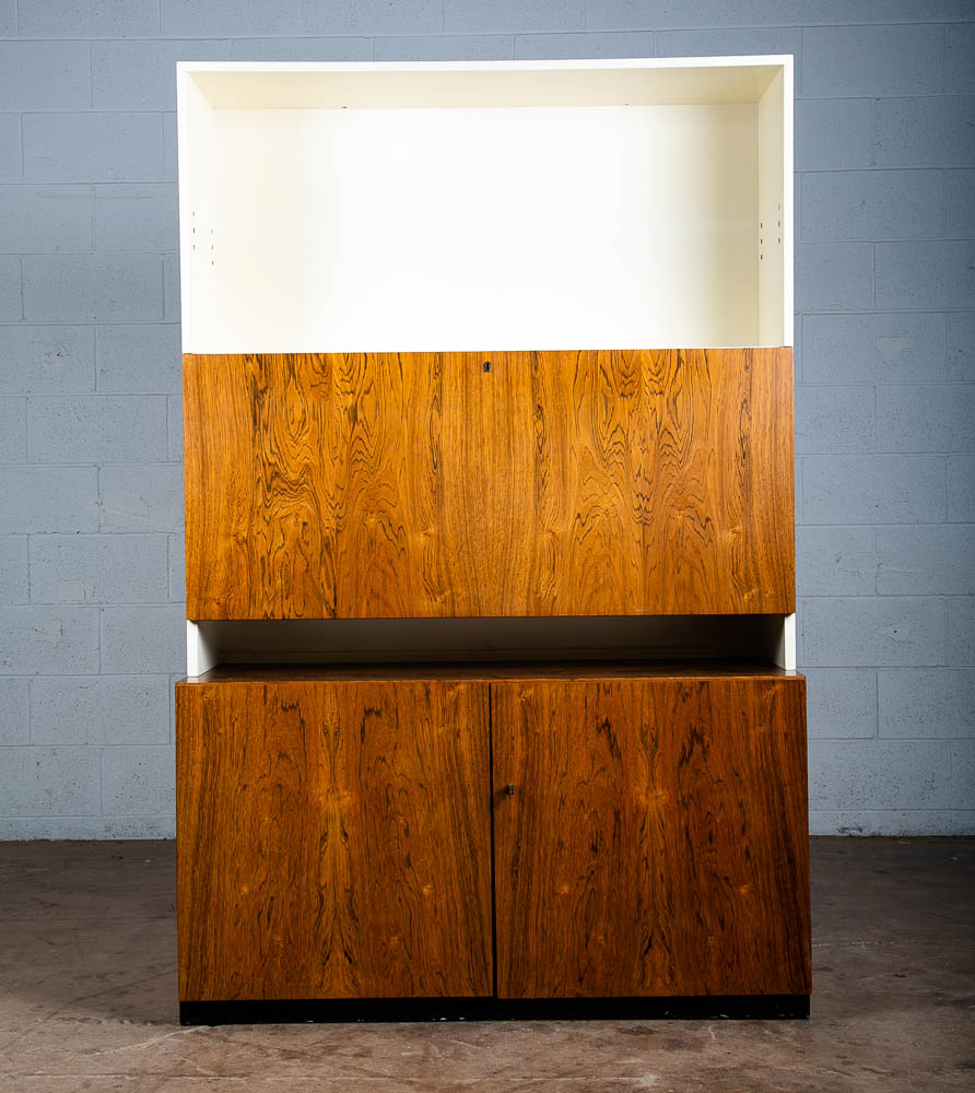 Mid Century Danish Modern Credenza Hutch Cabinet Rosewood Locking White Vintage - Image 2