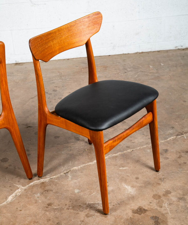 Mid Century Danish Modern Dining Chairs Black Leather Set 2 Pair Teak Elgaard NM - Image 8