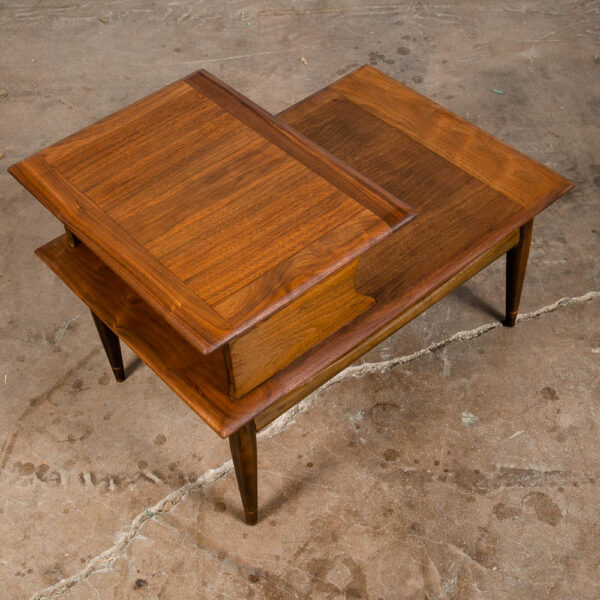 Mid Century Modern End Table Step Up Vintage 2 Tier Solid Walnut Vintage Mcm - Image 5