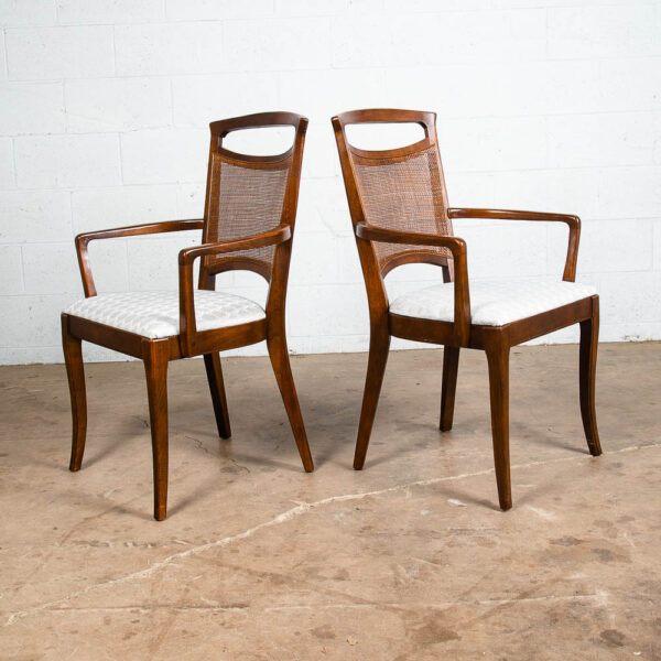 Mid Century Modern Dining Chairs Set White Captain Cane High Back Vintage Wood - Image 5