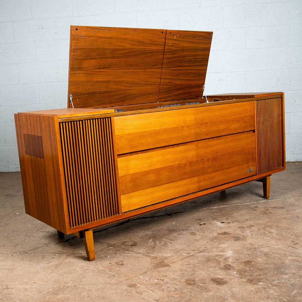 Mid Century Danish Modern Stereo Console Grundig Teak Record Player Radio Hifi