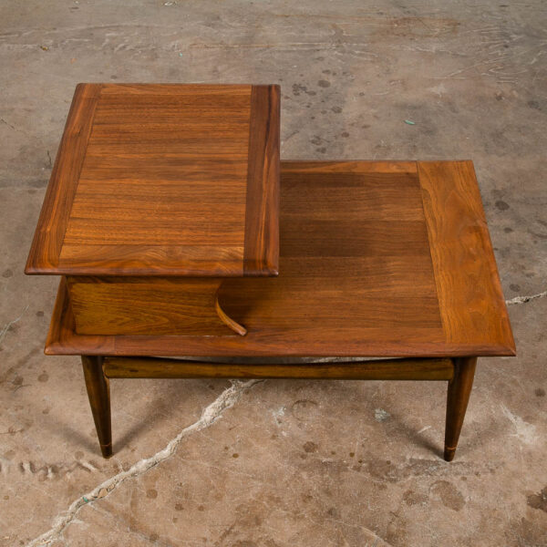 Mid Century Modern End Table Step Up Vintage 2 Tier Solid Walnut Vintage Mcm - Image 4