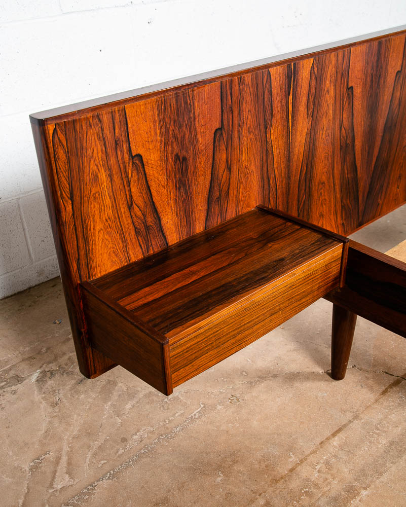 Mid Century Danish Modern Bed Frame Headboard Rosewood Floating Nightstands Wood - Image 7