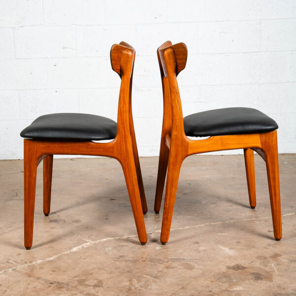 Mid Century Danish Modern Dining Chairs Black Leather Set 2 Pair Teak Elgaard NM - Image 2