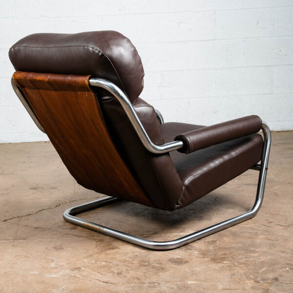 Mid Century Danish Modern Lounge Chair Brown Jan Des Bouvrie Tandem Metal Arms - Image 7