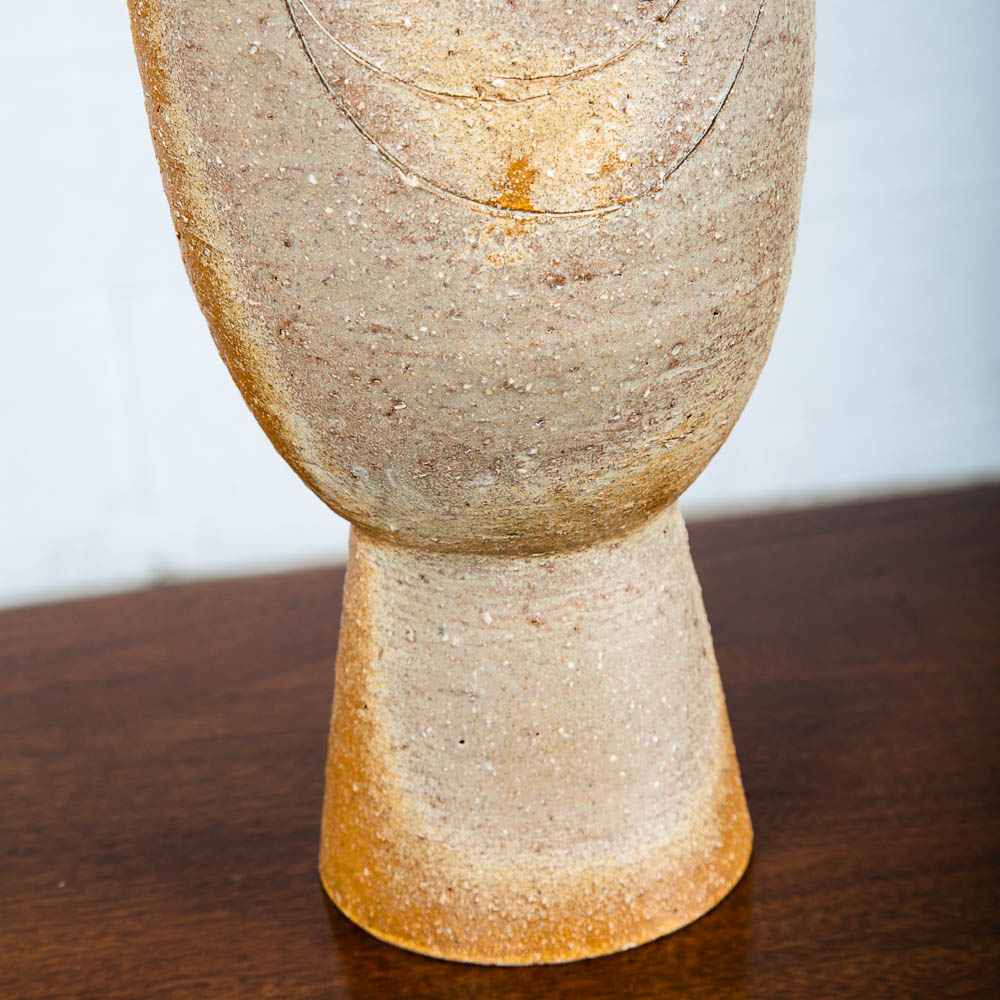 Mid Century Modern Art Pottery Vase Studio Ceramic Brown Round Japanese Ikebana - Image 9