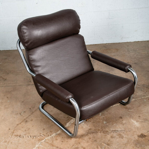 Mid Century Danish Modern Lounge Chair Brown Jan Des Bouvrie Tandem Metal Arms - Image 8