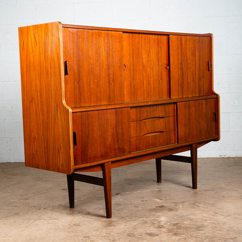 Mid Century Danish Modern Credenza Highboard Teak Sliding Doors Bar Mobler Mcm