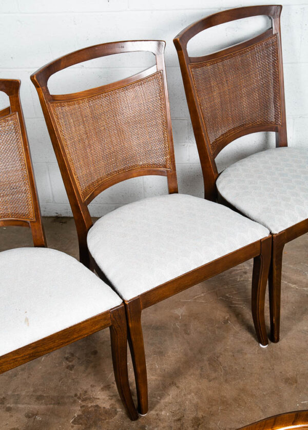 Mid Century Modern Dining Chairs Set White Captain Cane High Back Vintage Wood - Image 9