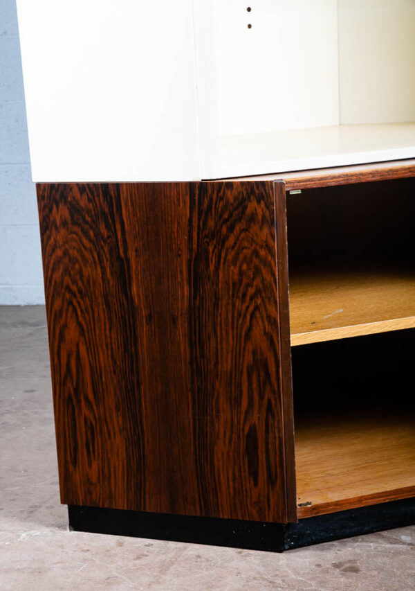 Mid Century Danish Modern Corner Cabinet Unit Brazilian Rosewood White Shelves - Image 6