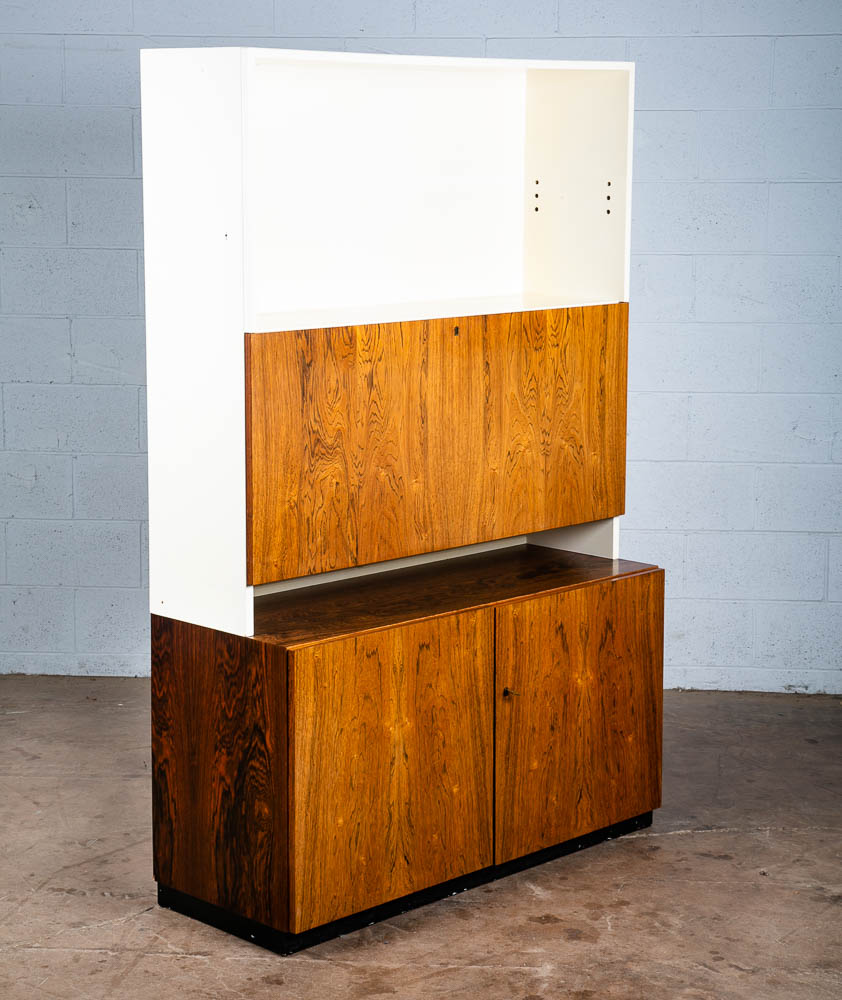 Mid Century Danish Modern Credenza Hutch Cabinet Rosewood Locking White Vintage