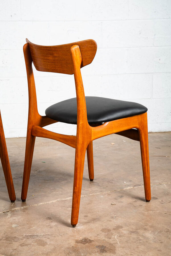 Mid Century Danish Modern Dining Chairs Black Leather Set 2 Pair Teak Elgaard NM - Image 12