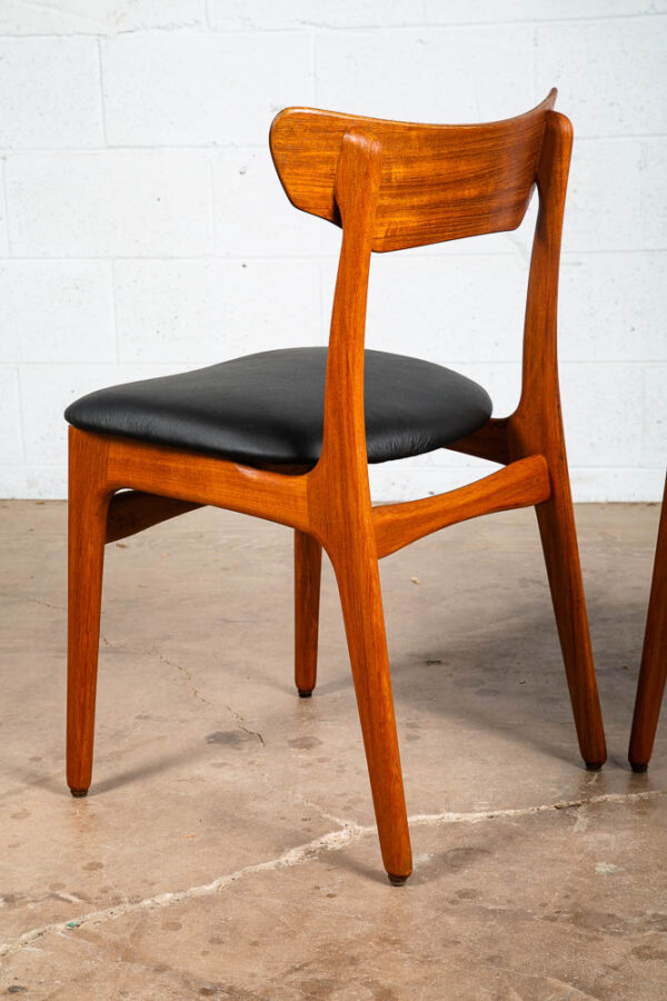 Mid Century Danish Modern Dining Chairs Black Leather Set 2 Pair Teak Elgaard NM - Image 10