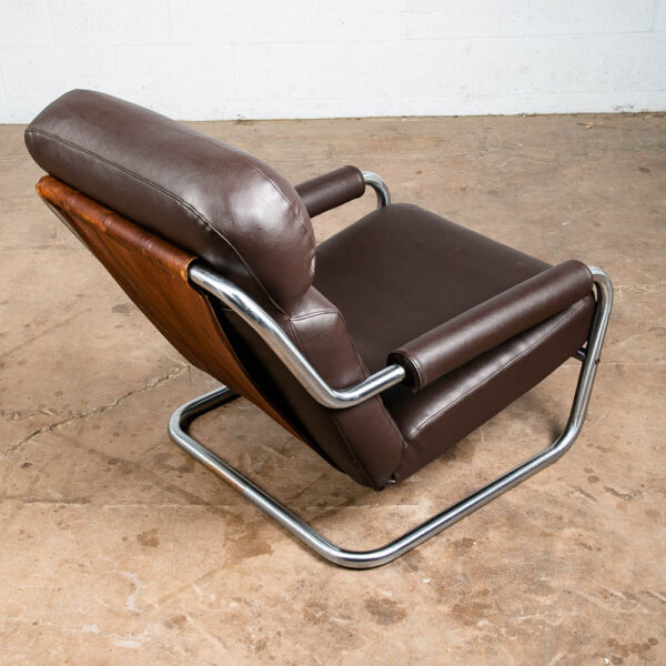 Mid Century Danish Modern Lounge Chair Brown Jan Des Bouvrie Tandem Metal Arms - Image 6