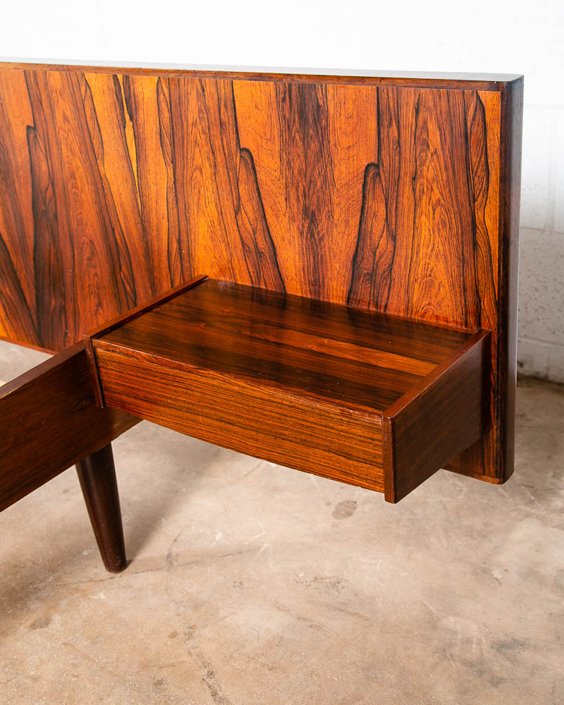 Mid Century Danish Modern Bed Frame Headboard Rosewood Floating Nightstands Wood - Image 8