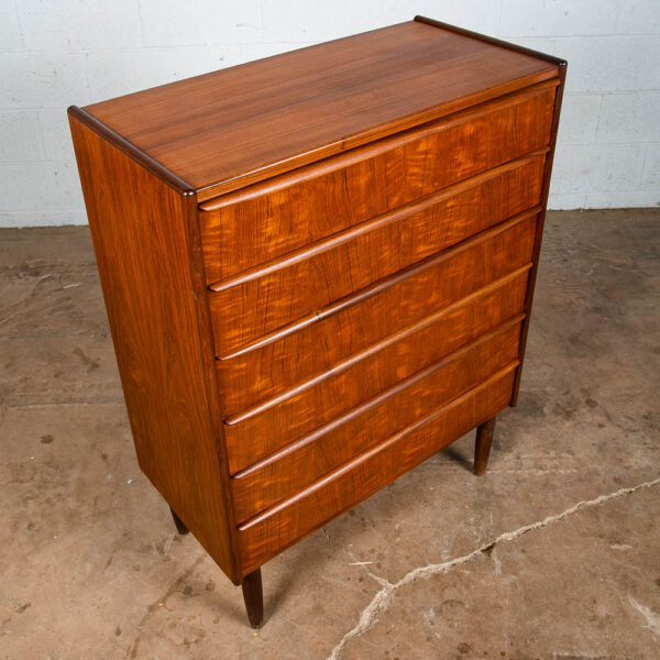 Mid Century Danish Modern Highboy Dresser 6 Drawer Solid Teak Denmark Refinished - Image 4