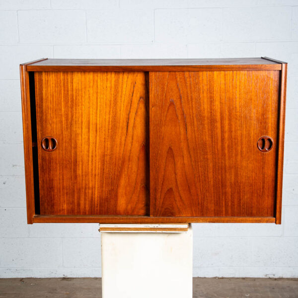 Mid Century Modern Wall Unit Cabinet Teak Round Handles Mobler Sliding Doors Mcm - Image 2