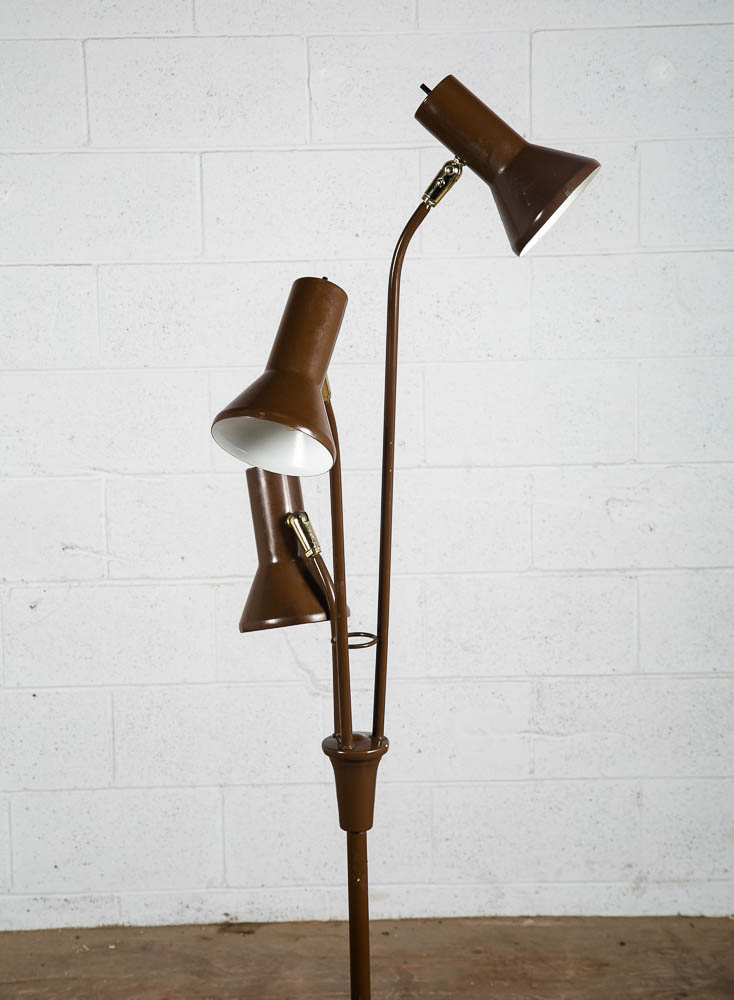 Mid Century Modern Floor Lamp Brown Bullet 3 Light Adjustable Brass Vintage Mcm - Image 4