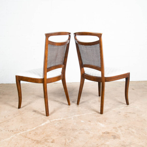 Mid Century Modern Dining Chairs Set White Captain Cane High Back Vintage Wood - Image 8
