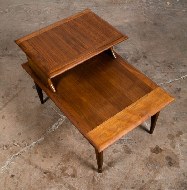 Mid Century Modern End Table Step Up Vintage 2 Tier Solid Walnut Vintage Mcm