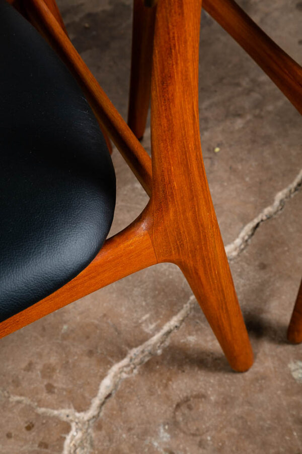 Mid Century Danish Modern Dining Chairs Black Leather Set 2 Pair Teak Elgaard NM - Image 7