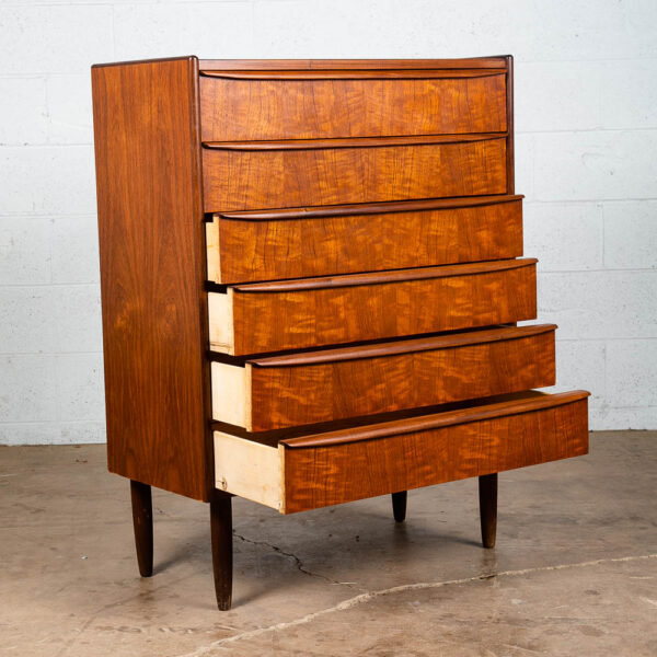 Mid Century Danish Modern Highboy Dresser 6 Drawer Solid Teak Denmark Refinished - Image 3