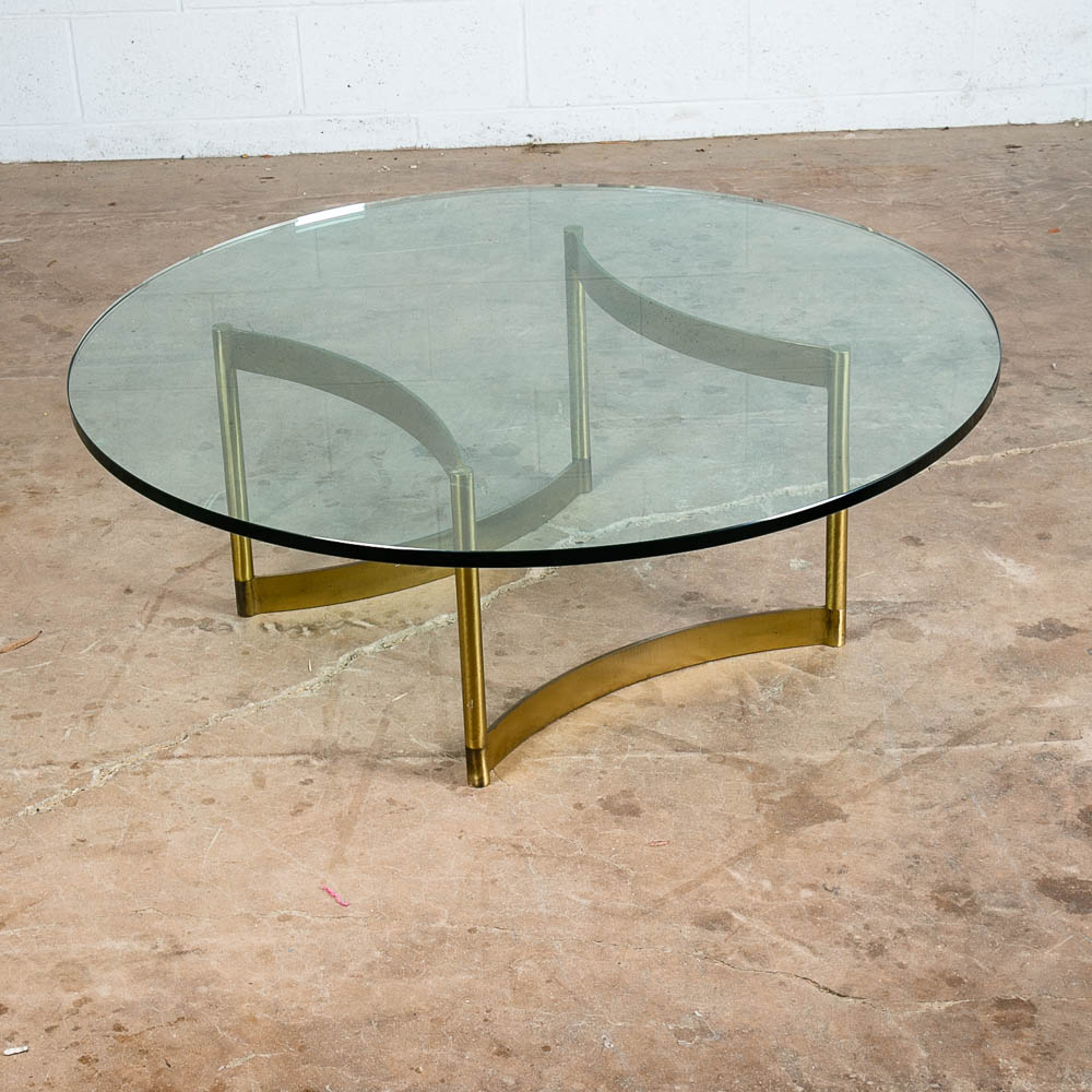 Mid Century Modern Coffee Table Brass Round Glass Vintage Circular Gold Folding - Image 5