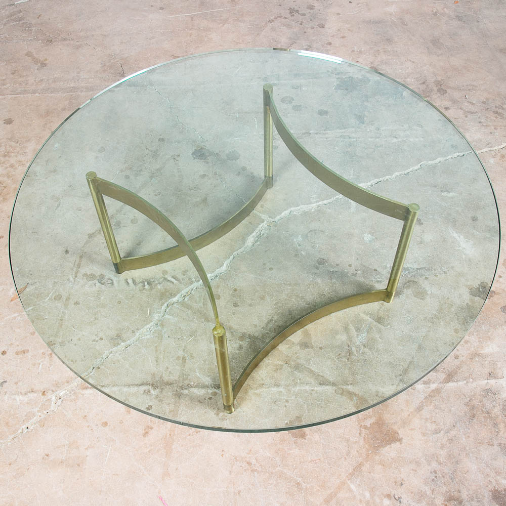 Mid Century Modern Coffee Table Brass Round Glass Vintage Circular Gold Folding - Image 2