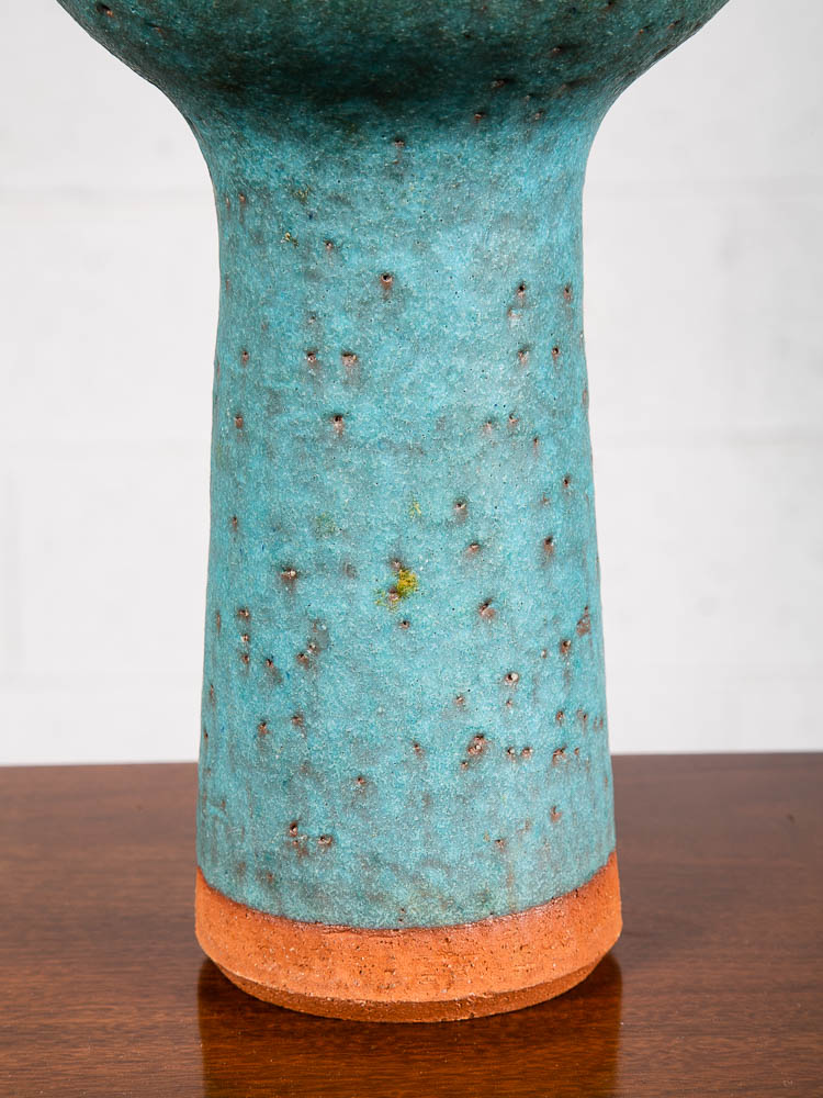 Mid Century Modern Art Pottery Vase Studio Ceramic Blue Round Japanese Ikebana - Image 8