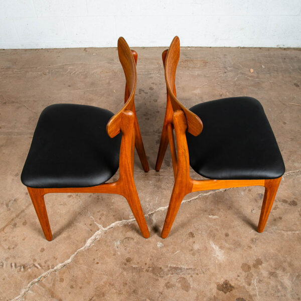 Mid Century Danish Modern Dining Chairs Black Leather Set 2 Pair Teak Elgaard NM - Image 3
