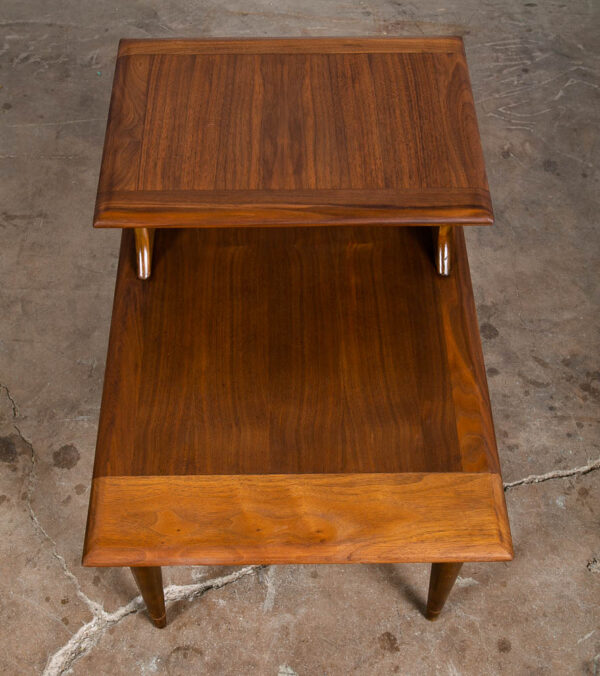 Mid Century Modern End Table Step Up Vintage 2 Tier Solid Walnut Vintage Mcm - Image 8