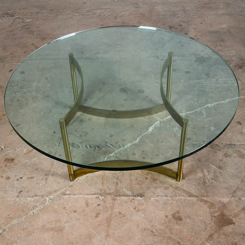 Mid Century Modern Coffee Table Brass Round Glass Vintage Circular Gold Folding - Image 3