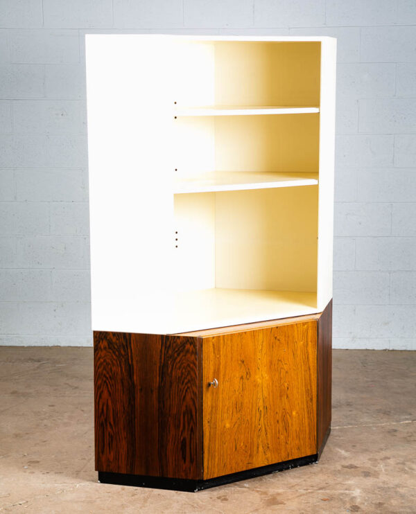 Mid Century Danish Modern Corner Cabinet Unit Brazilian Rosewood White Shelves - Image 2
