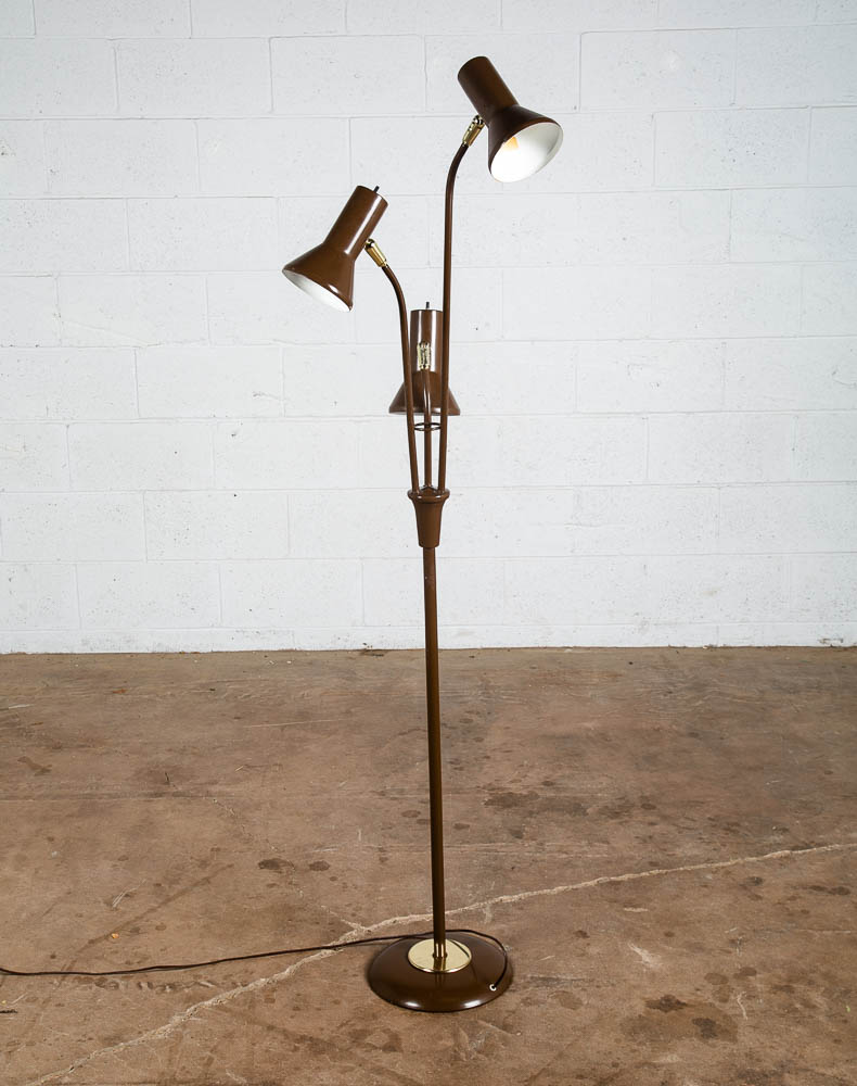 Mid Century Modern Floor Lamp Brown Bullet 3 Light Adjustable Brass Vintage Mcm - Image 9