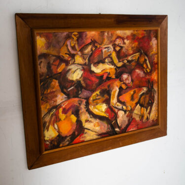 Mid Century Modern Oil Painting Original Art Equestrian Horses Abstract Signed