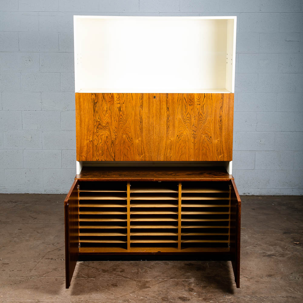 Mid Century Danish Modern Credenza Hutch Cabinet Rosewood Locking White Vintage - Image 3