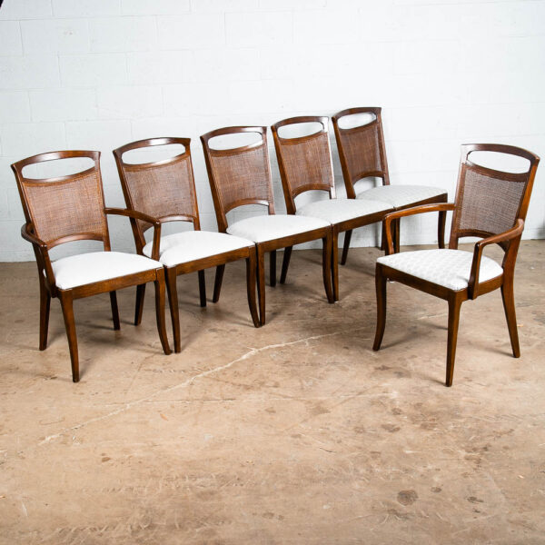 Mid Century Modern Dining Chairs Set White Captain Cane High Back Vintage Wood