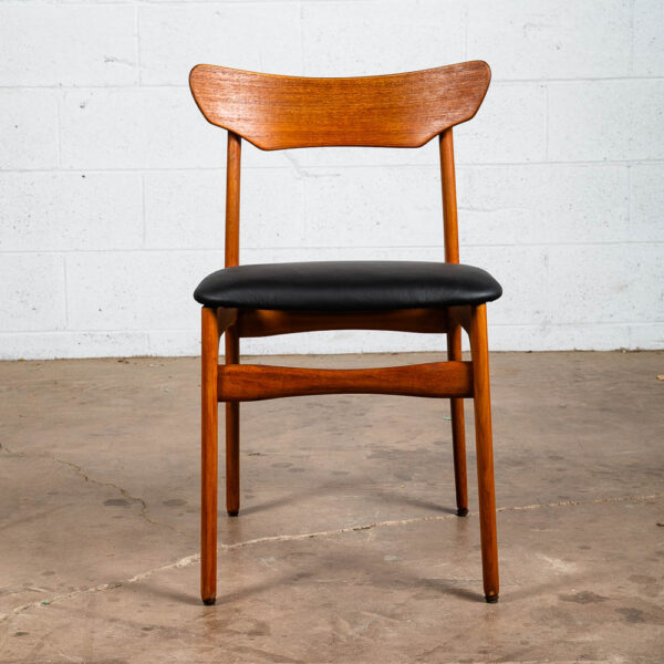 Mid Century Danish Modern Dining Chairs Black Leather Set 2 Pair Teak Elgaard NM - Image 5