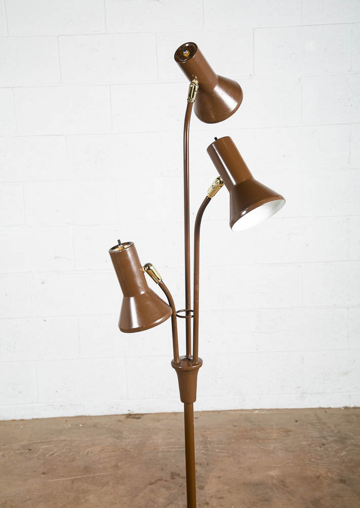 Mid Century Modern Floor Lamp Brown Bullet 3 Light Adjustable Brass Vintage Mcm - Image 3